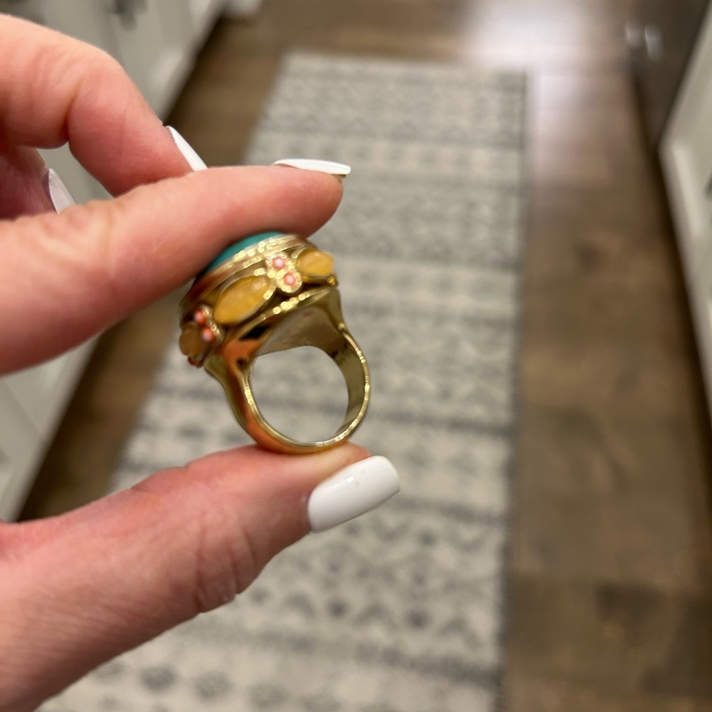 Gold-Tone Turquoise Statement Ring - Bold Blue Ge… - image 3